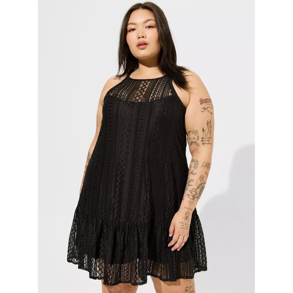 Torrid Lace Dress Women's Black Sleeveless‎ Tiered Ruffle Hem Lined  Plus Size 4